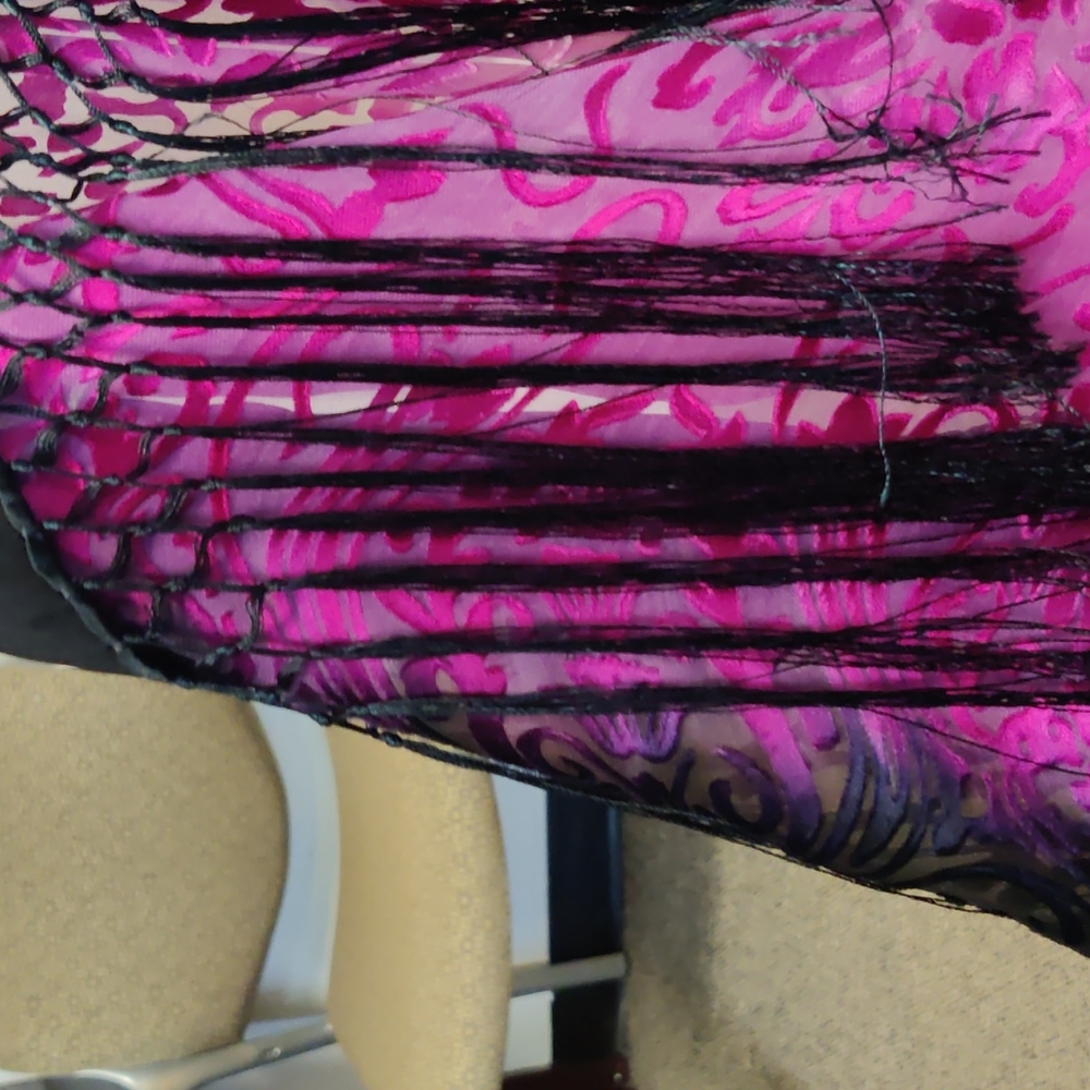 Pink silk hand dyed ombre burnout fringed kimono Boho-chic hippie - Picture 7 of 8